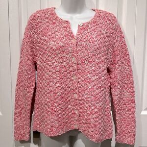 Talbots Pink/White Hand Knit Cotton Cardigan Sweater Size‎ M